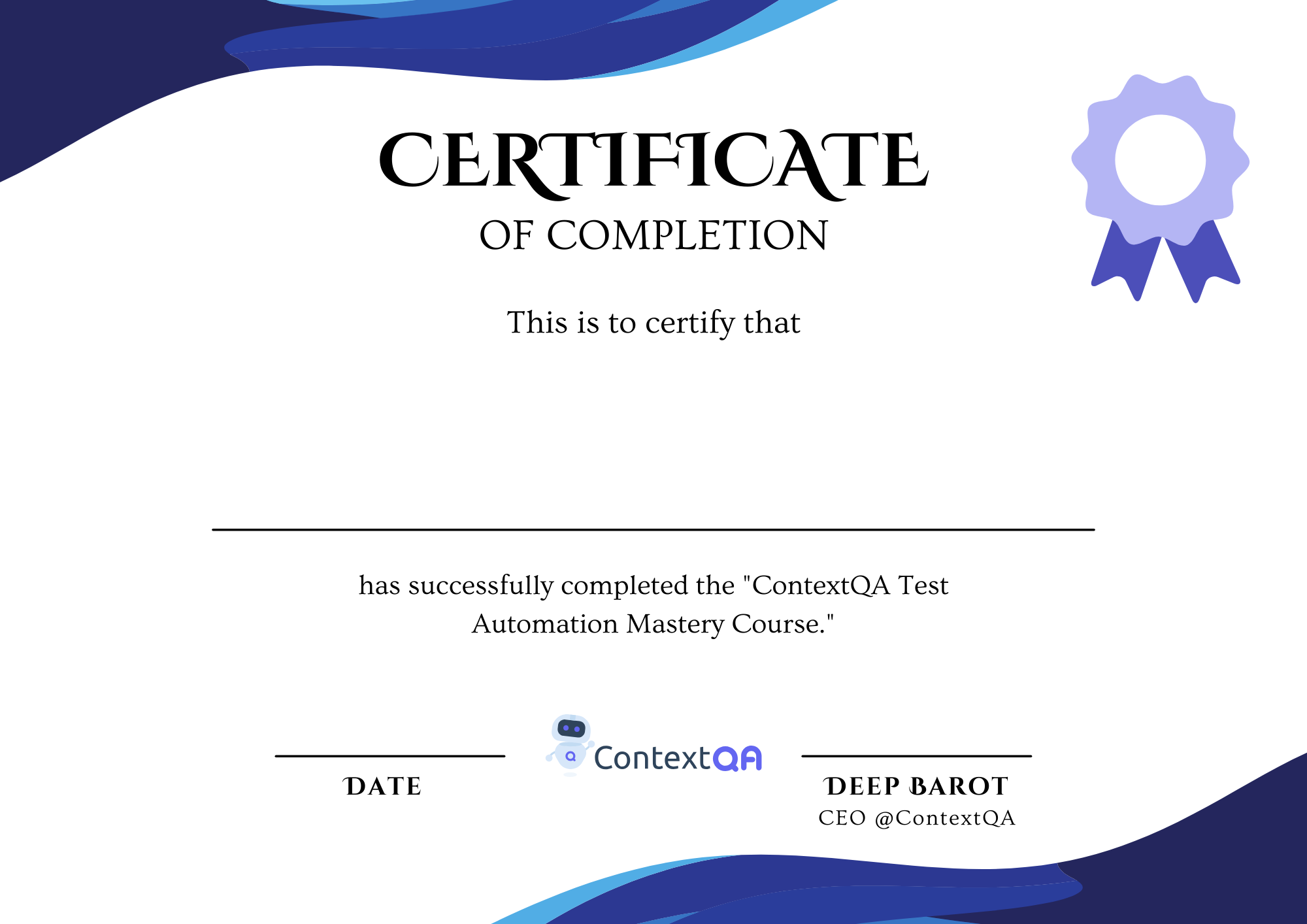 Blue Elegant Certificate Of Apreciation